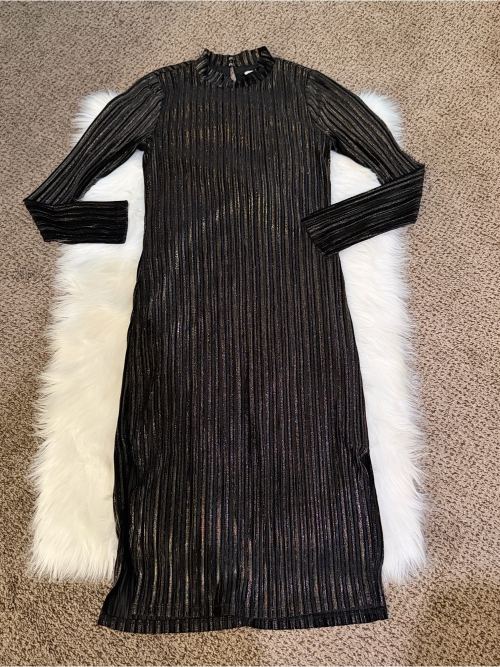 BCBGeneration Black & Gold Metallic Velvet Long-Sleeve Dress